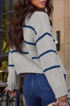 Chic Striped Relaxed Long Sleeve Knit Cardigan image 3