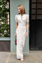Elegant Floral Deep V Bodycon Maxi Dress image 9