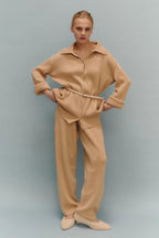 Knit Ribbed Collar Long Sleeve Loose Two Piece Set image 5