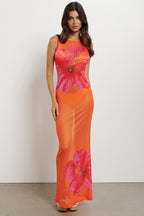 Floral Print Sleeveless Mesh Bodycon Maxi Dress image 2