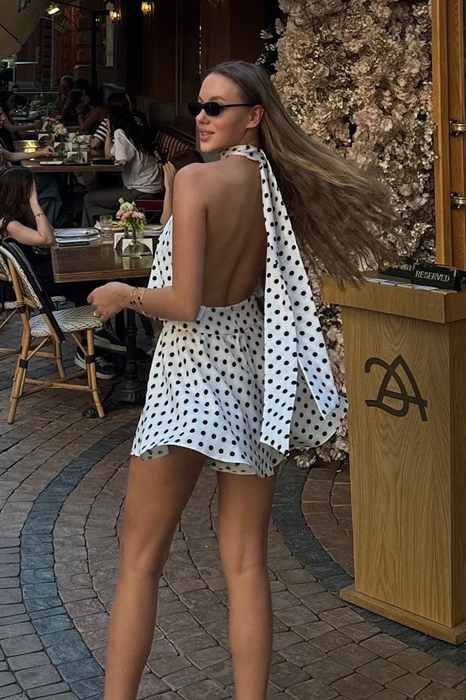 Sexy Polka Dot Halter Backless Tie Mini Dress image 2