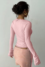 Lace Trim V Neck Tie Long Sleeve Blouse image 5