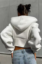 Chic Solid Cinched Uneven Short Hoodie image 7