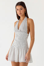 Sexy Polka Dot Halter Open Back Lace Up Cinched Mini Dress image 6