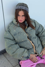 Vintage Washed Cross Embroidery Puffer Jacket image 6