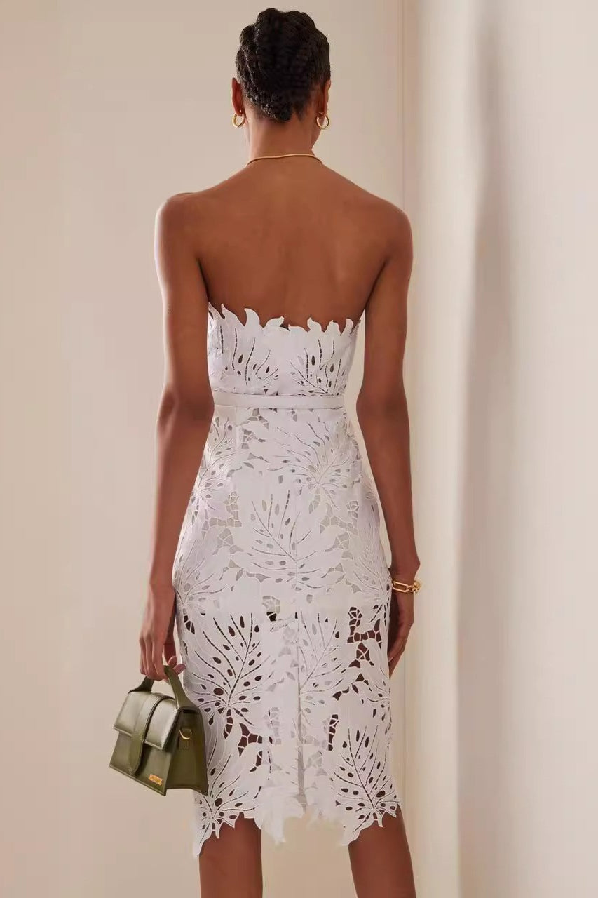 Tube Maple Leaf Lace Waist Prom Dress image 4