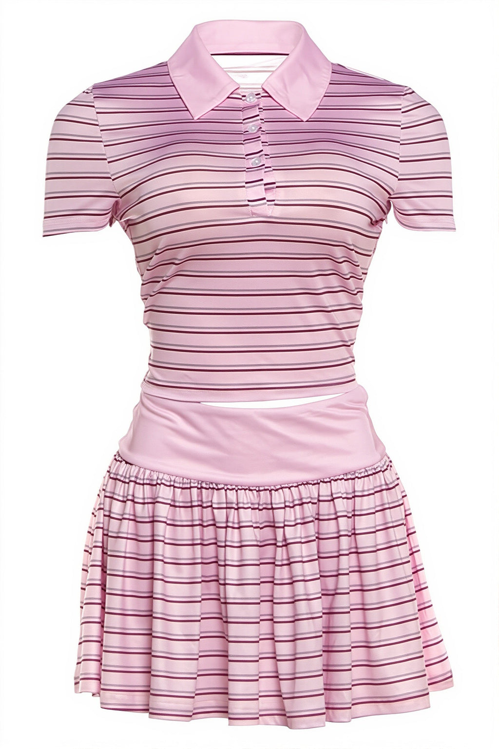 Sexy Vintage Stripe Polo Top Low Rise Skirt Sets image 7