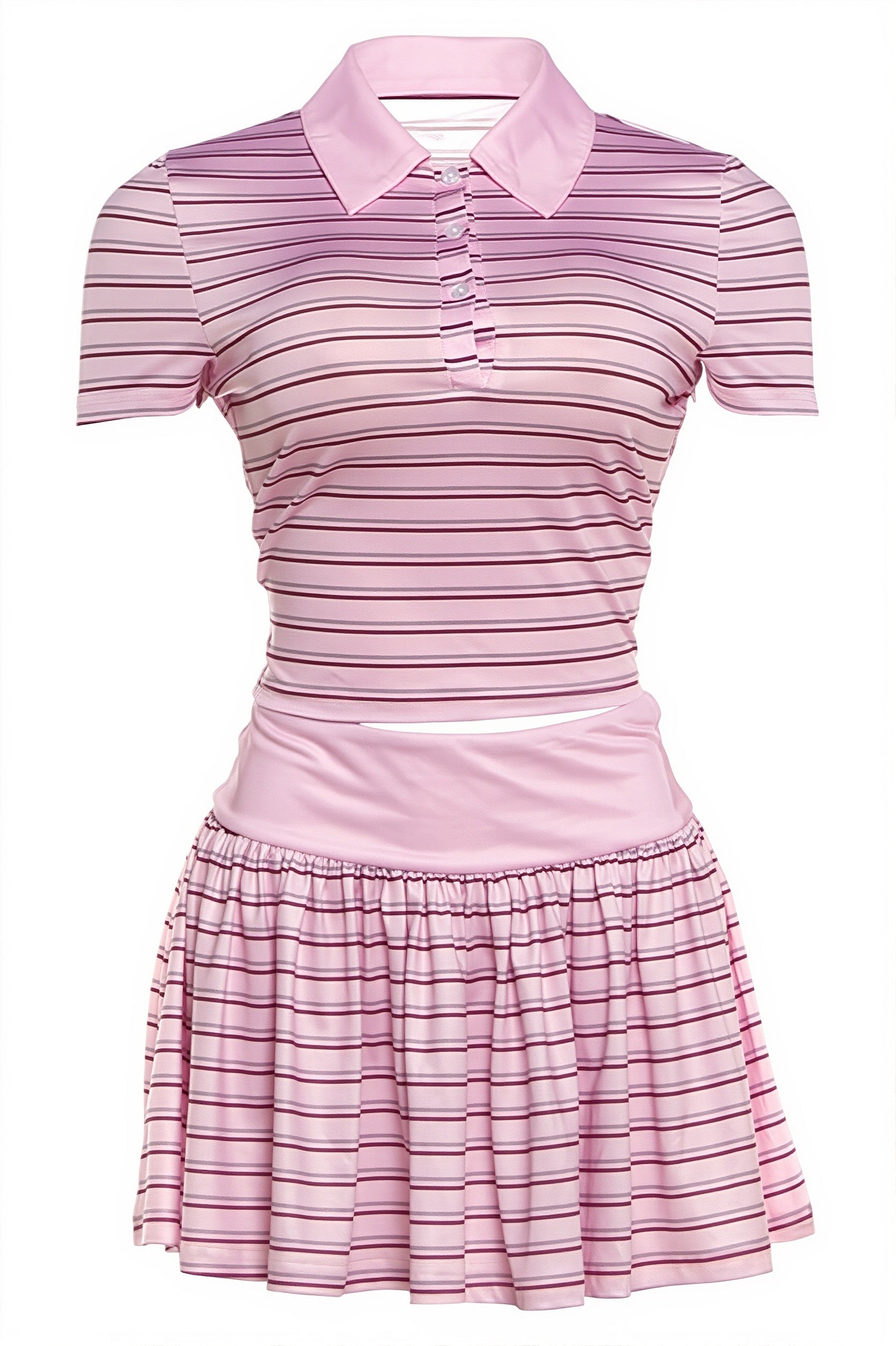 Sexy Vintage Stripe Polo Top Low Rise Skirt Sets image 7