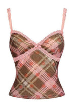 Elegant Pink Plaid Lace Cami Top image 5