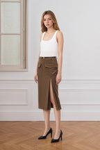 High Waist Split A-Line Midi Skirt image 3