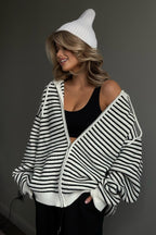 Retro Color Block Loose Zip Knit Cardigan image 1