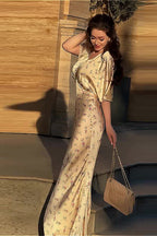 V Neck Cinched Waist Stylish Floral Dress image 2