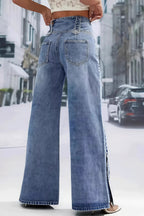 Frayed Slit Hem Wide Leg Jeans image 3