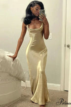 Classy Cowl Neck Tie String Classic Silky Slip Maxi Dress image 2