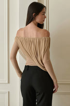 Off Shoulder Long Sleeve Ruched Strapless Sexy Blouse image 4