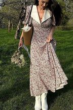 Puff Sleeve Digital Print Peter Pan Collar High Waist Maxi Floral Dress image 1
