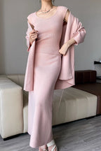 Ribbed High-End Knit Cardigan Tank Wide-Leg Pants Three Piece Set image 9