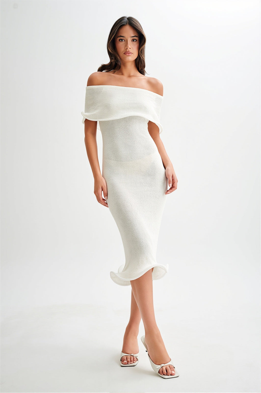 Ruffle Off Shoulder Knit Midi Dress image 5