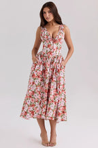 Slim V Neck Spaghetti Strap Floral Dress image 3