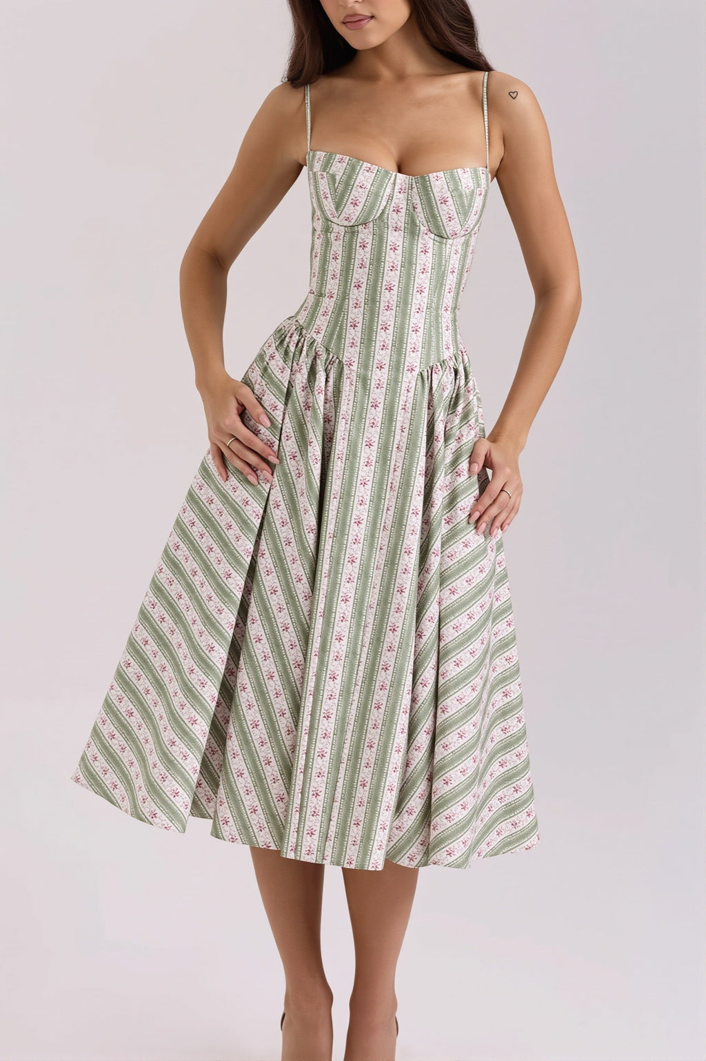 Fresh Floral Striped Cami Midi Dress image 3