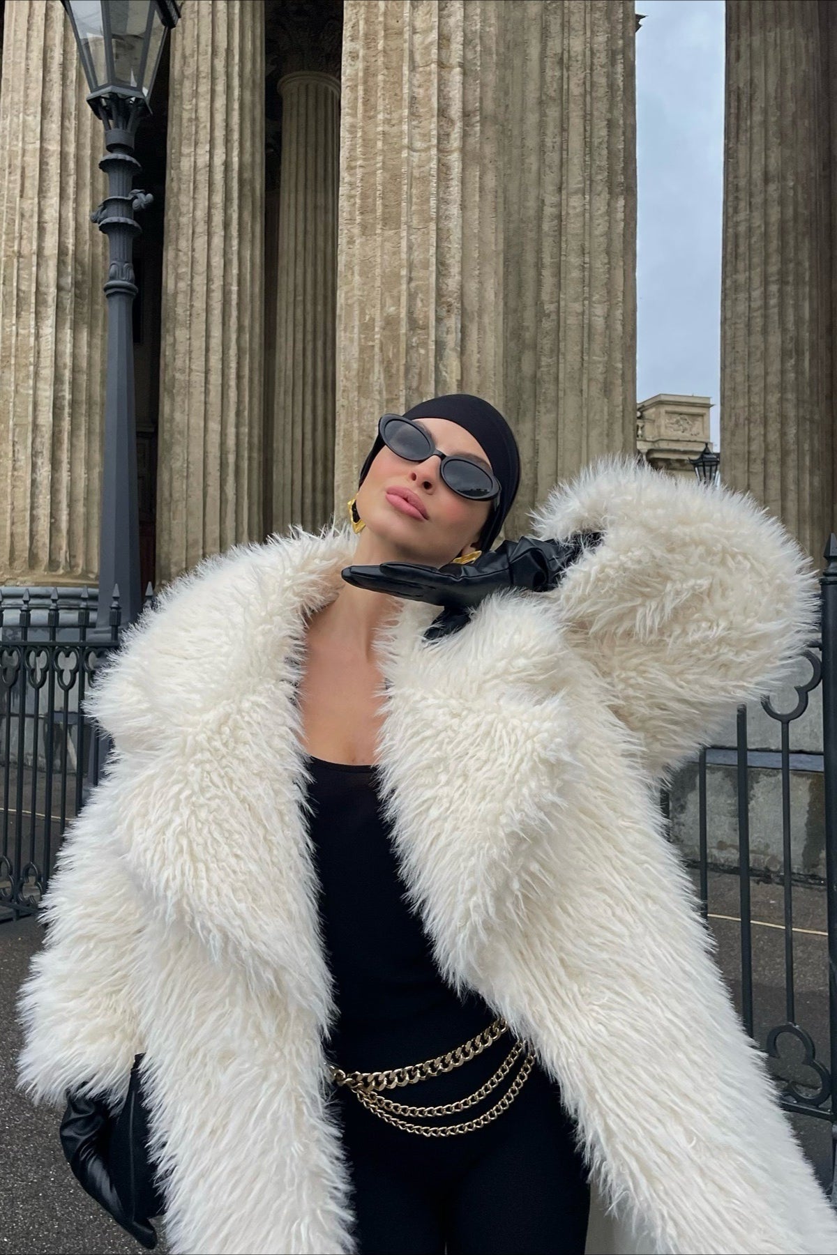 Long White Over the Knee Eco Faux Fur Thick Overcoat image 4