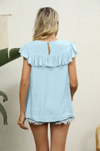 Florence Lace Flutter Blouse detail view styled for Avrienne