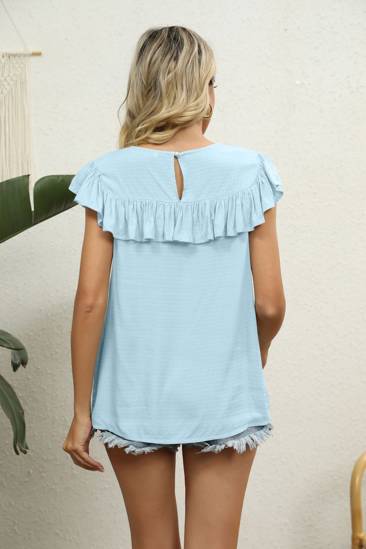 Florence Lace Flutter Blouse detail view styled for Avrienne