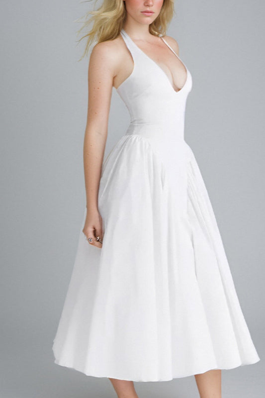 Halter Solid Bodycon Backless Party Dress image 5