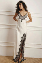 Lace Spaghetti Strap Silk-Like Slit Maxi Dress image 6