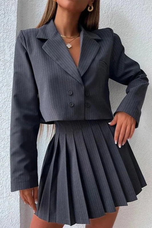 Chic Preppy Blazer Mini Skirt Two Piece Set image 1