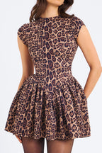 Leopard Print Pleated Backless Bodycon Mini Dress image 2