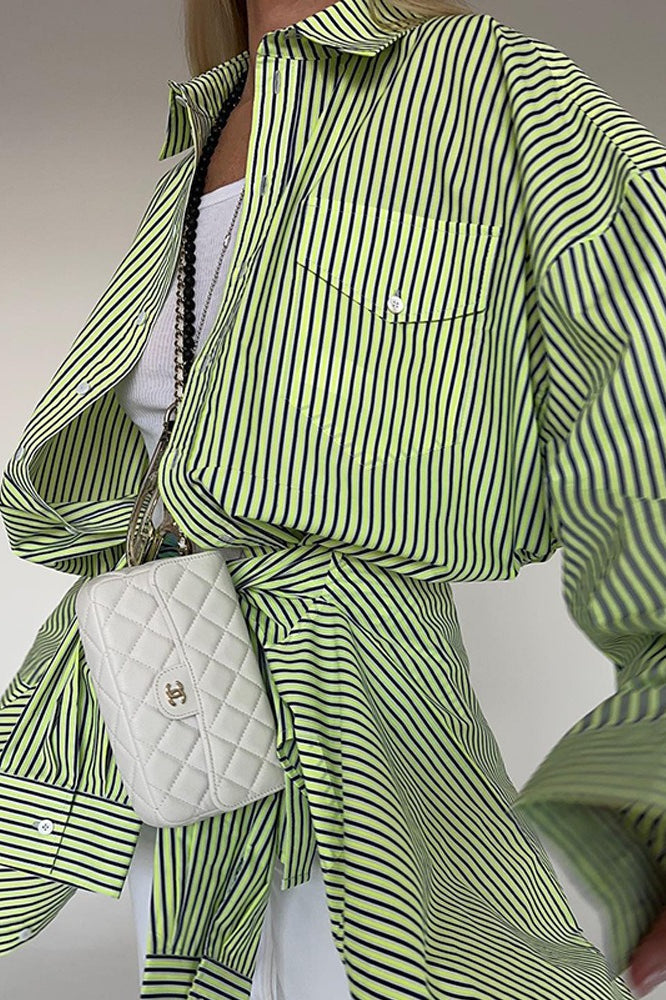 Striped Button Up Long Sleeve Blouse image 2