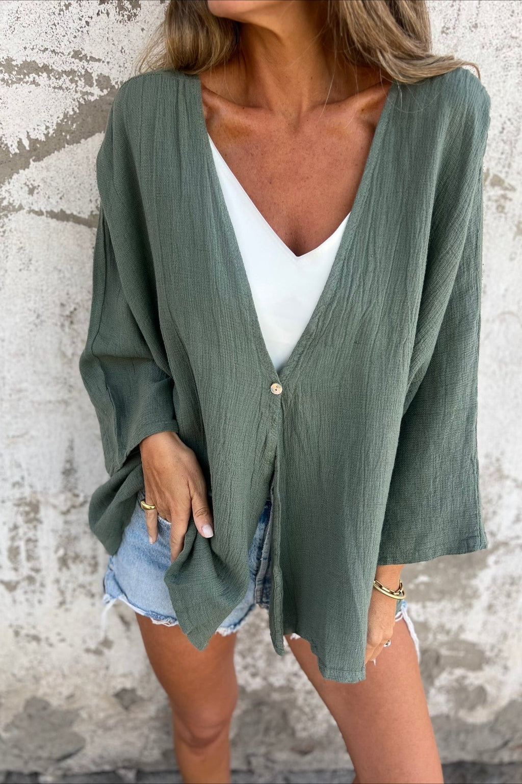 Loose Fit V Neck Long Sleeve Cardigan image 13