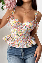 Floral Tie Adjustable Boned Ruffled Tank Top image 7