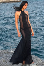 Halter Cutout Back Mesh Sheer Slim Maxi Dress image 2