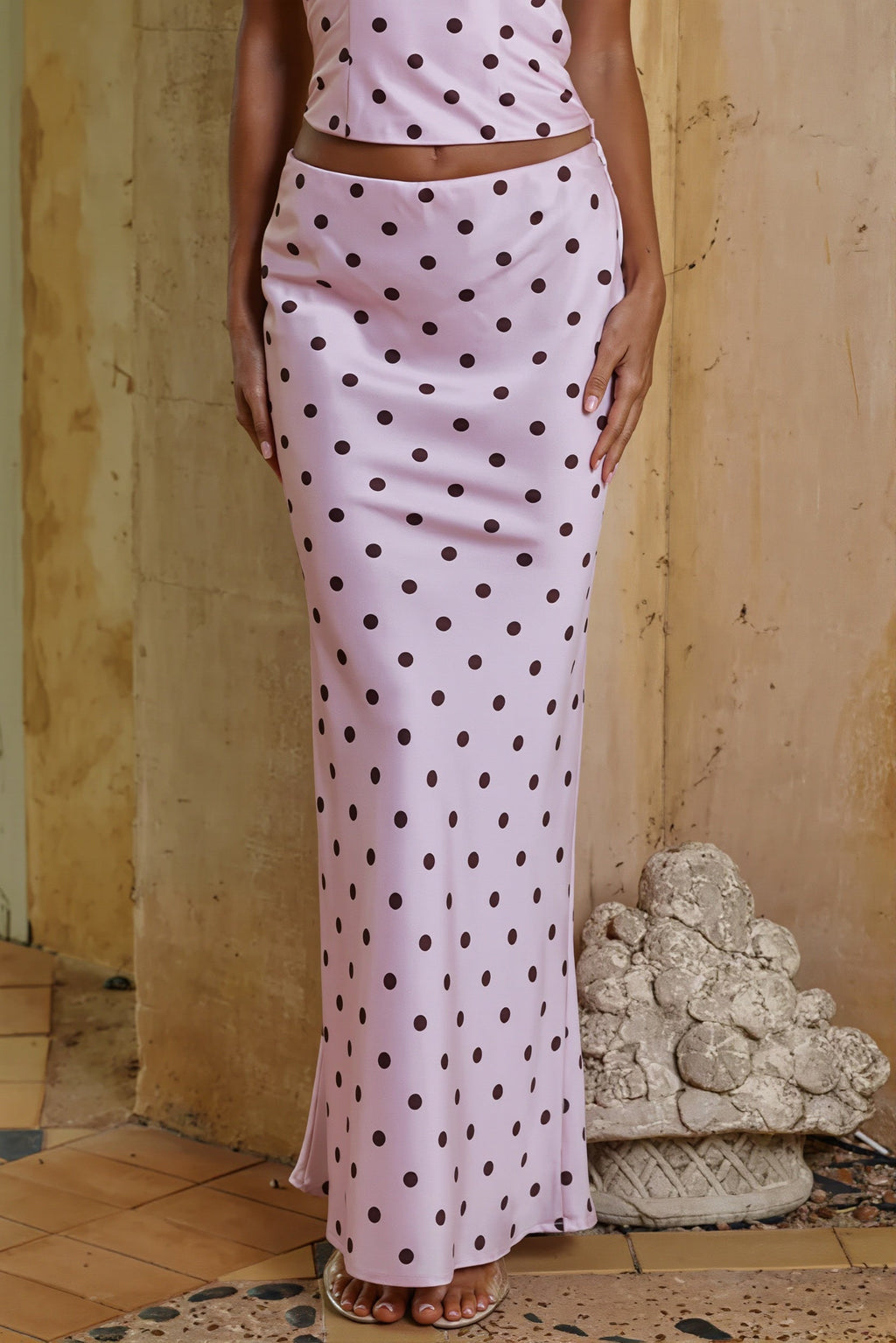 Sexy Pink Dot Halter Backless Low Rise Flared Maxi Skirt Sets image 6