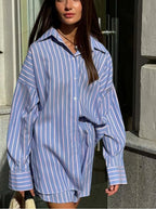 Blue Print Single Breasted Shorts Office Two Piece Set image 2