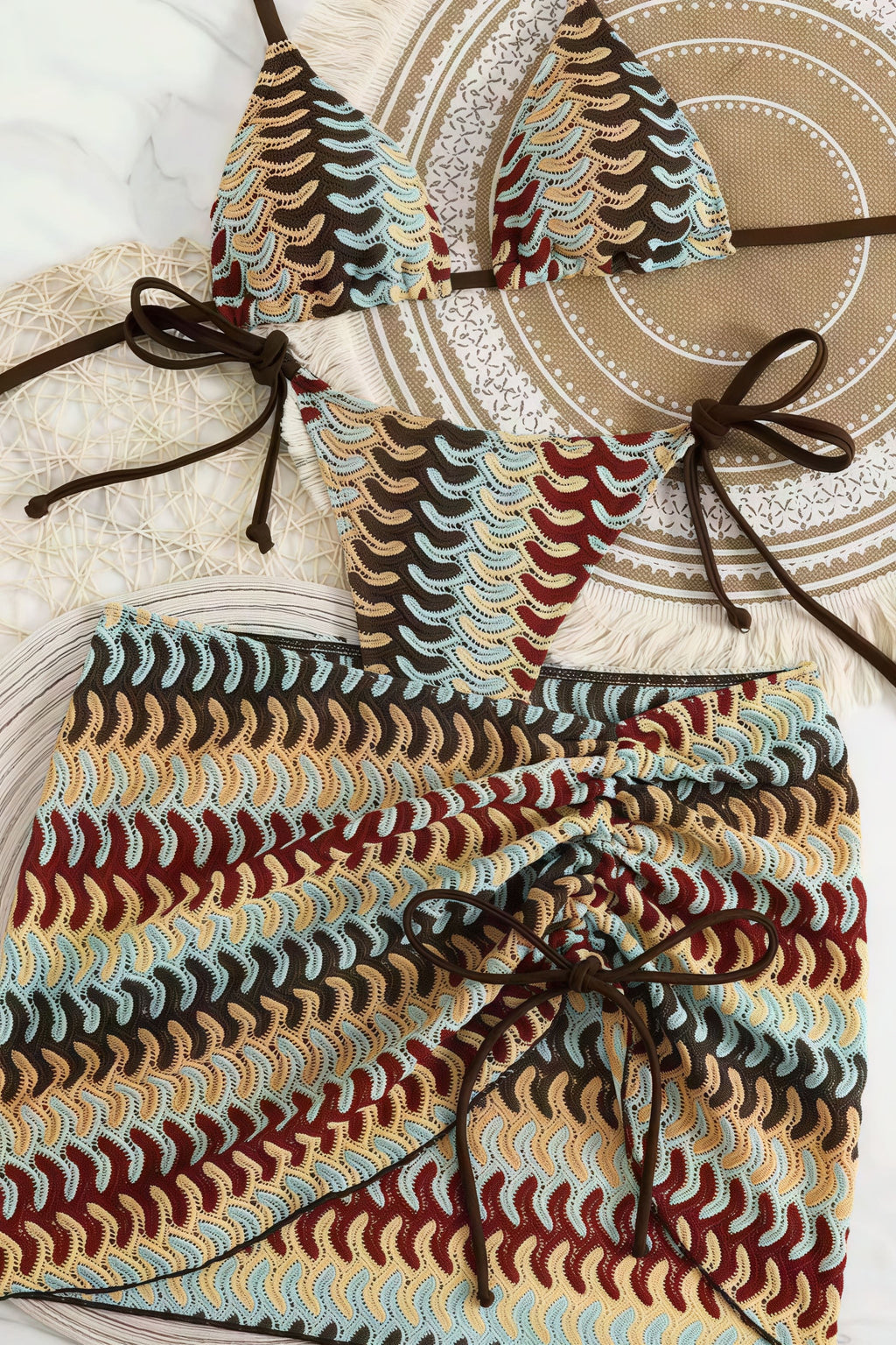 Sexy Striped Tie Three Piece Swim Set image 3