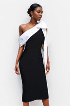 Bandage One-shoulder Color Block Bow Cocktail Dress image 7