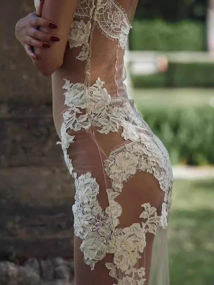 Embroidered Mesh Fishtail Goddess Party Dress image 2