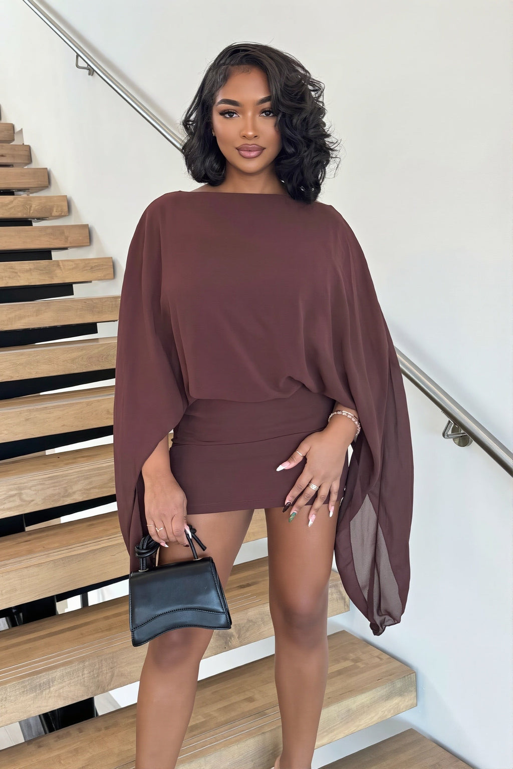 Stylish Elegant Cape Party Mini Dress image 2