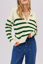 Striped Wool Collar V-Neck Sweater image 16