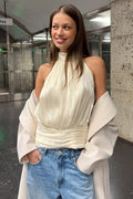Metallic Halter Asymmetrical Tank Top image 1