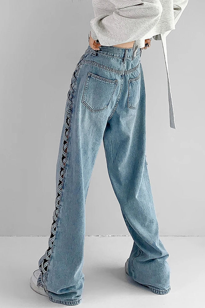 Side Braided Cutout Wide Leg Jeans image 5