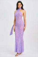 Sexy Mesh Halter Backless High Waist Bodycon Maxi Dress image 3