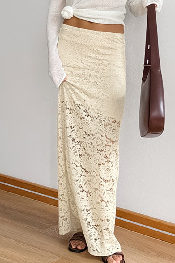 Sheer Jacquard Lace Maxi Skirt image 3