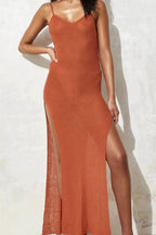 Sexy Sheer Knit Open Back Slit Vacation Maxi Vacation Dress image 2