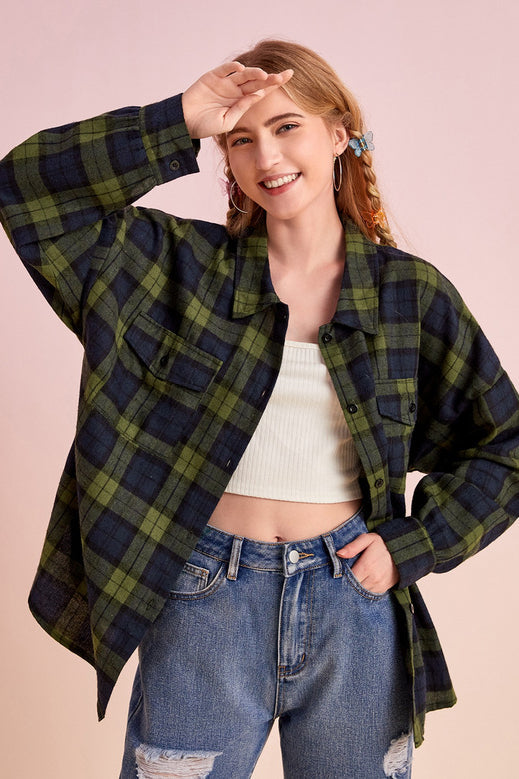 Plaid Stand Collar Button Shirt  Blouse image 4