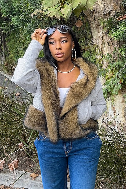 Short Loose Thick Pieced Fur Trim Hoodie image 3