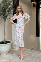Puff Sleeve Slim Waist Long Floral Dress image 2